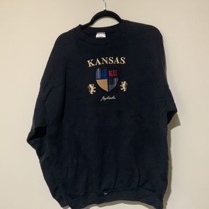 Black KU Kansas University Crewneck Sweater